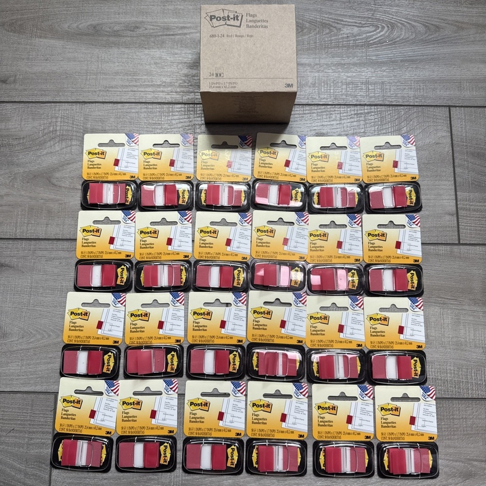 24 Pack - Post-it Standard Page Flags in Dispenser Red find fast 1" x 1.7" New